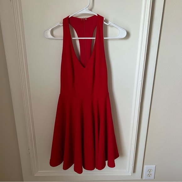 Lulus Cherry Red Mini Skater Dress Extra Small XS V-Neck Racerback - Picture 1 of 11